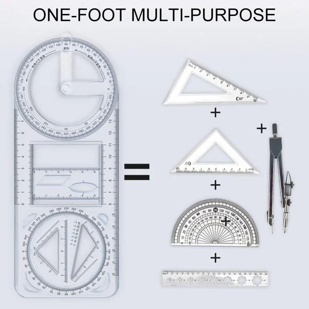All-in-One Geometry & Angle Ruler | Perfect for School, Drawing & Office Projects