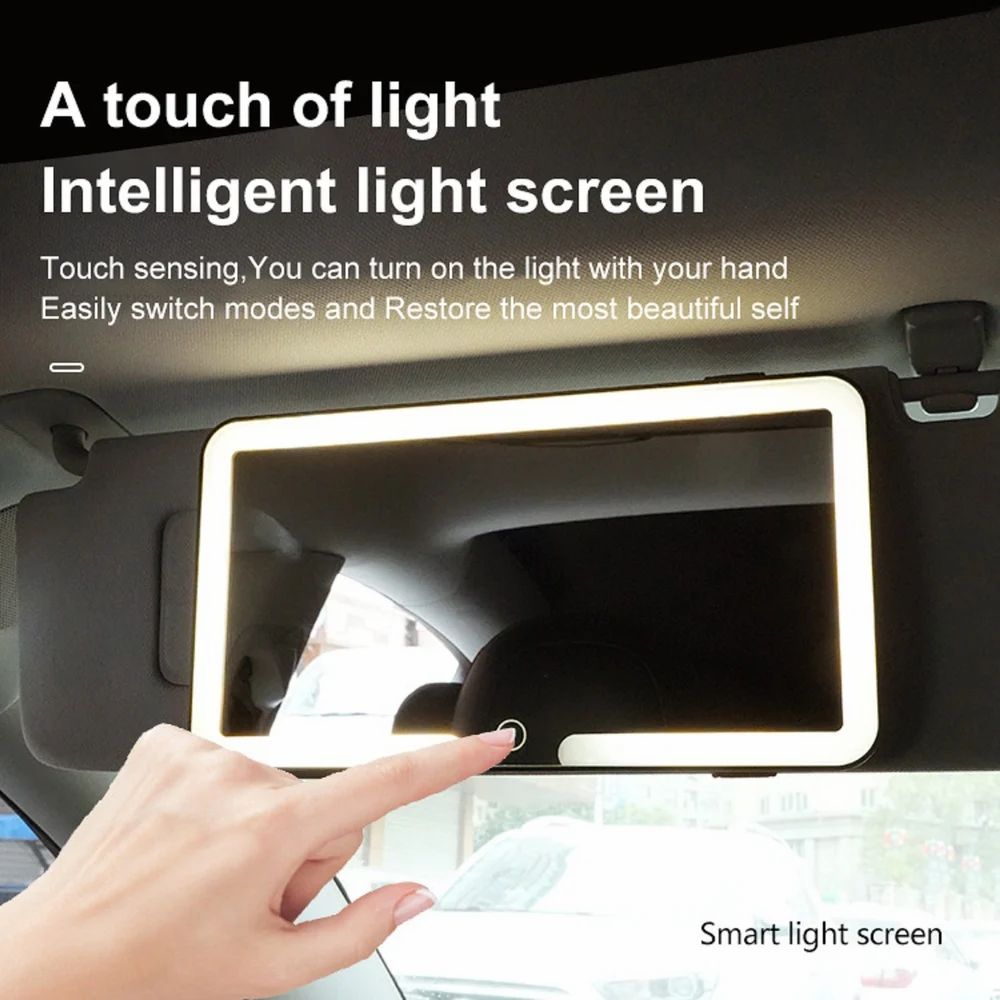 Rechargeable Car Visor Vanity Mirror with LED Lights – Touch Control