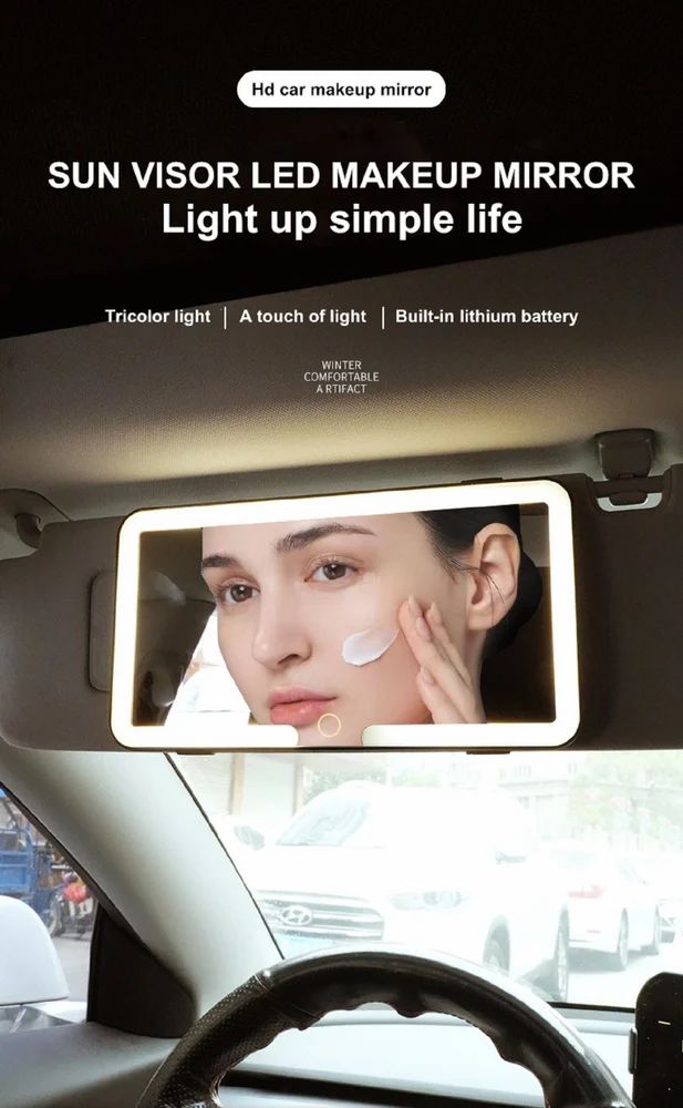 Rechargeable Car Visor Vanity Mirror with LED Lights – Touch Control