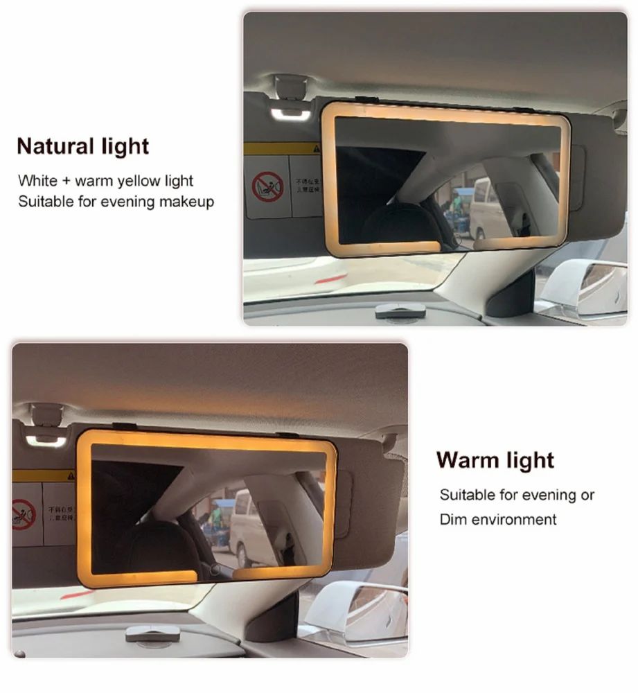 Rechargeable Car Visor Vanity Mirror with LED Lights – Touch Control