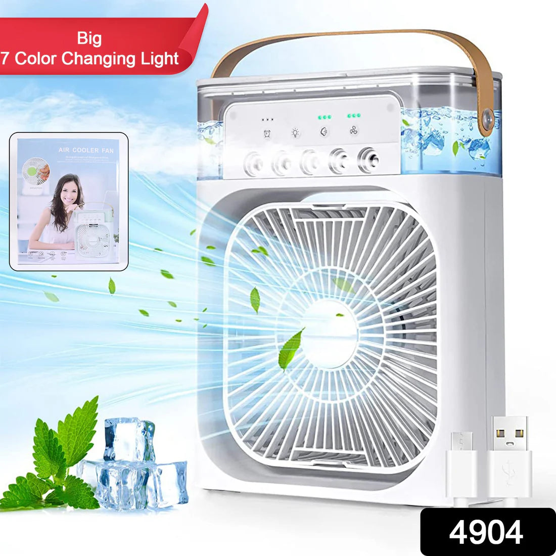 Portable Air Cooler Fan with 7-Color LED | Personal Mini AC for Home & Office