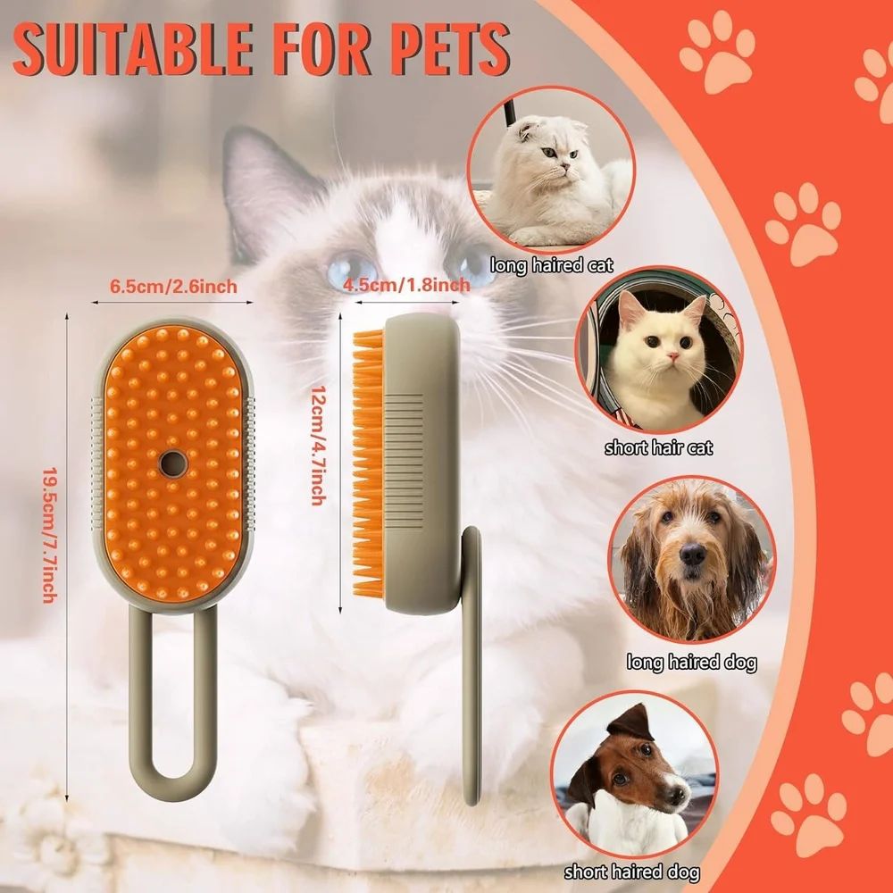 Pet grooming brush set with measurements and illustrations of pets suitable for use.