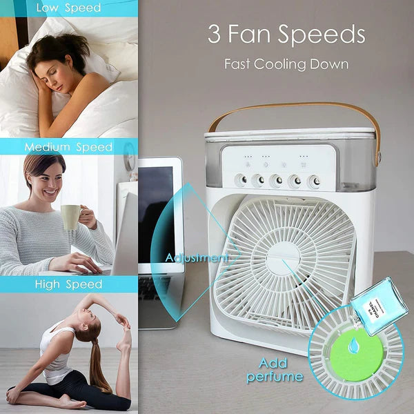 Portable Air Cooler Fan with 7-Color LED | Personal Mini AC for Home & Office