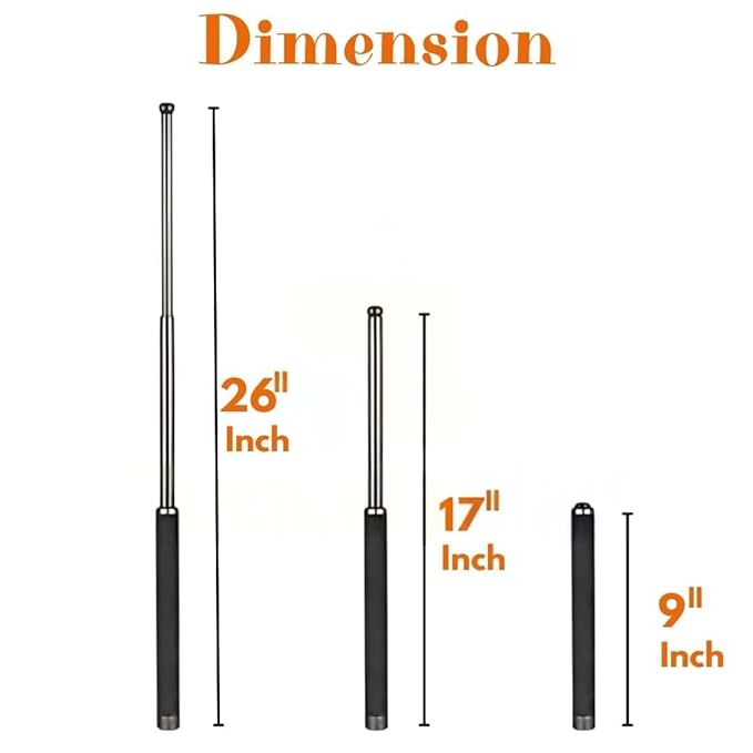 Stainless Steel Self-Defense Foldable Hiking & Safety Stick | Compact Extendable Wand with Comfortable Grip & Nylon Bag