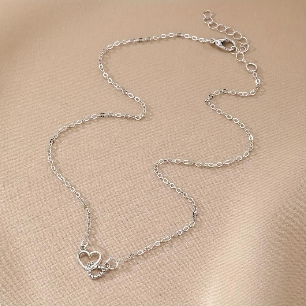 Women's Dual Heart Pendant with Chain | Romantic Micro-Plated Necklace for Girls & Women