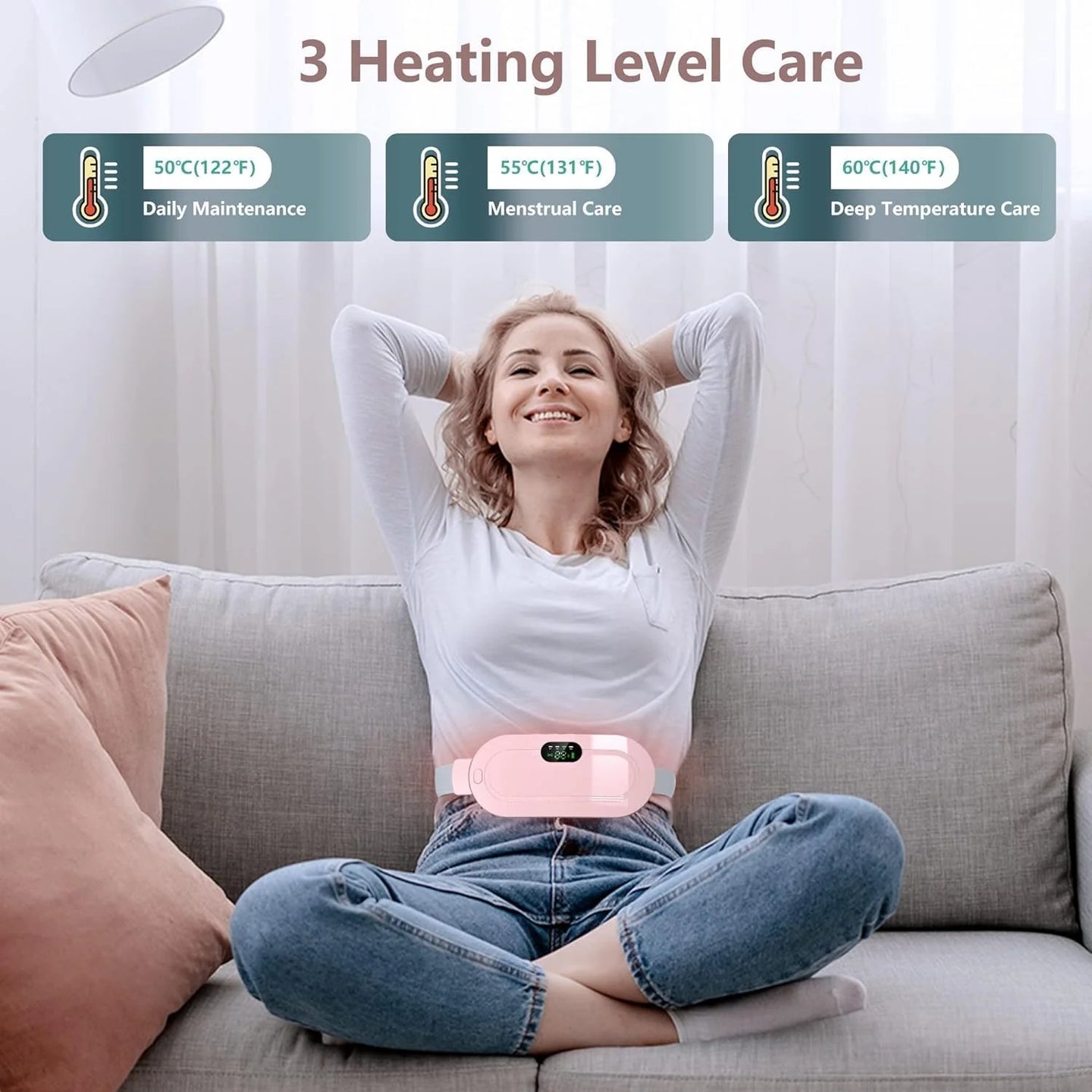 Menstrual Cramp Heating Belt – Cordless Pain Relief Device with LED Display, 3 Settings, Long Battery Life