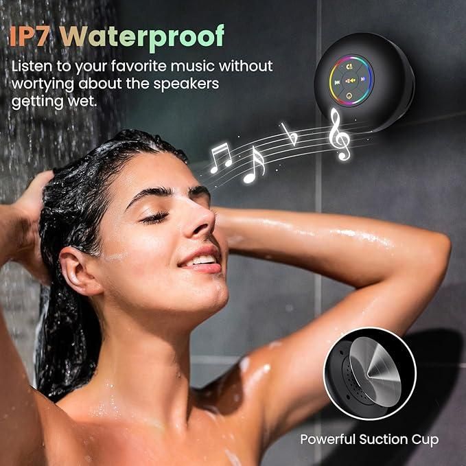 Portable Waterproof Bluetooth Shower Speaker with Suction Cup & Mic | Wireless Mini Speaker for Bathroom & Travel – Rechargeable & Splash-Proof