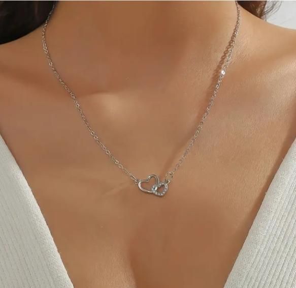 Women's Dual Heart Pendant with Chain | Romantic Micro-Plated Necklace for Girls & Women