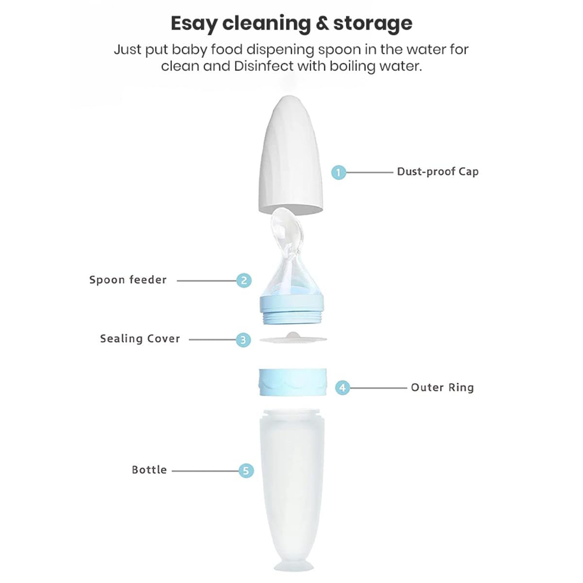 Silicone Baby Food Dispenser Spoon with Soft Squeeze Feeder