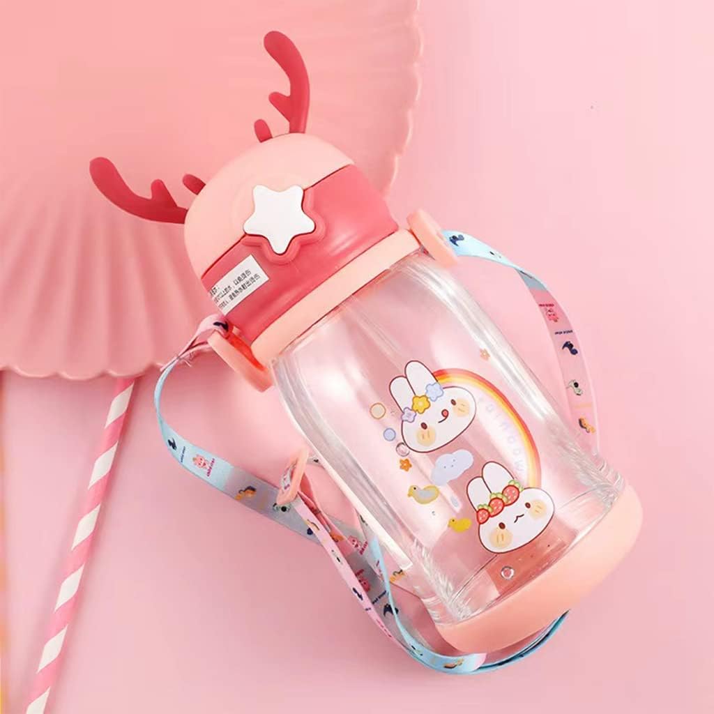 Kawaii Cartoon Water Bottle with Straw – 600 ml Leak‑Proof