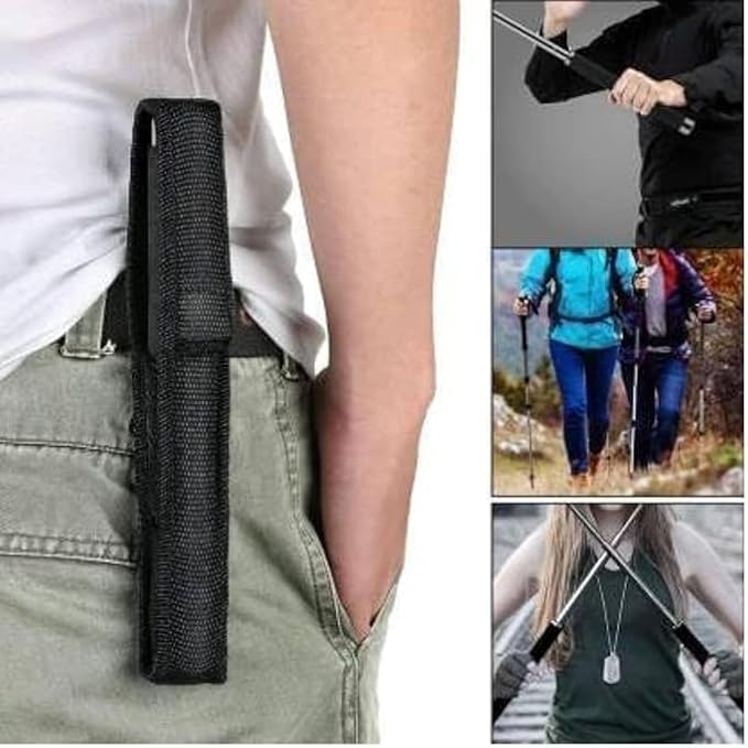 Stainless Steel Self-Defense Foldable Hiking & Safety Stick | Compact Extendable Wand with Comfortable Grip & Nylon Bag