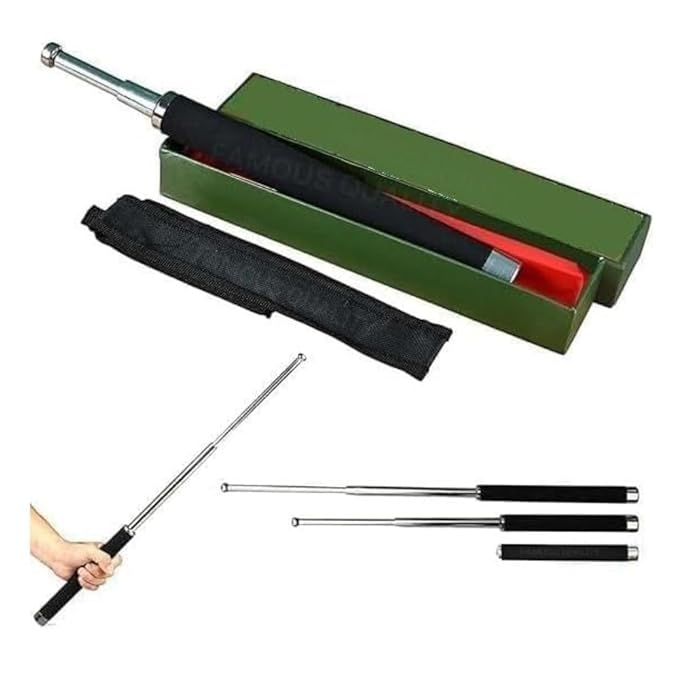 Stainless Steel Self-Defense Foldable Hiking & Safety Stick | Compact Extendable Wand with Comfortable Grip & Nylon Bag