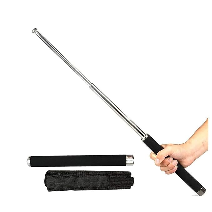 Stainless Steel Self-Defense Foldable Hiking & Safety Stick | Compact Extendable Wand with Comfortable Grip & Nylon Bag