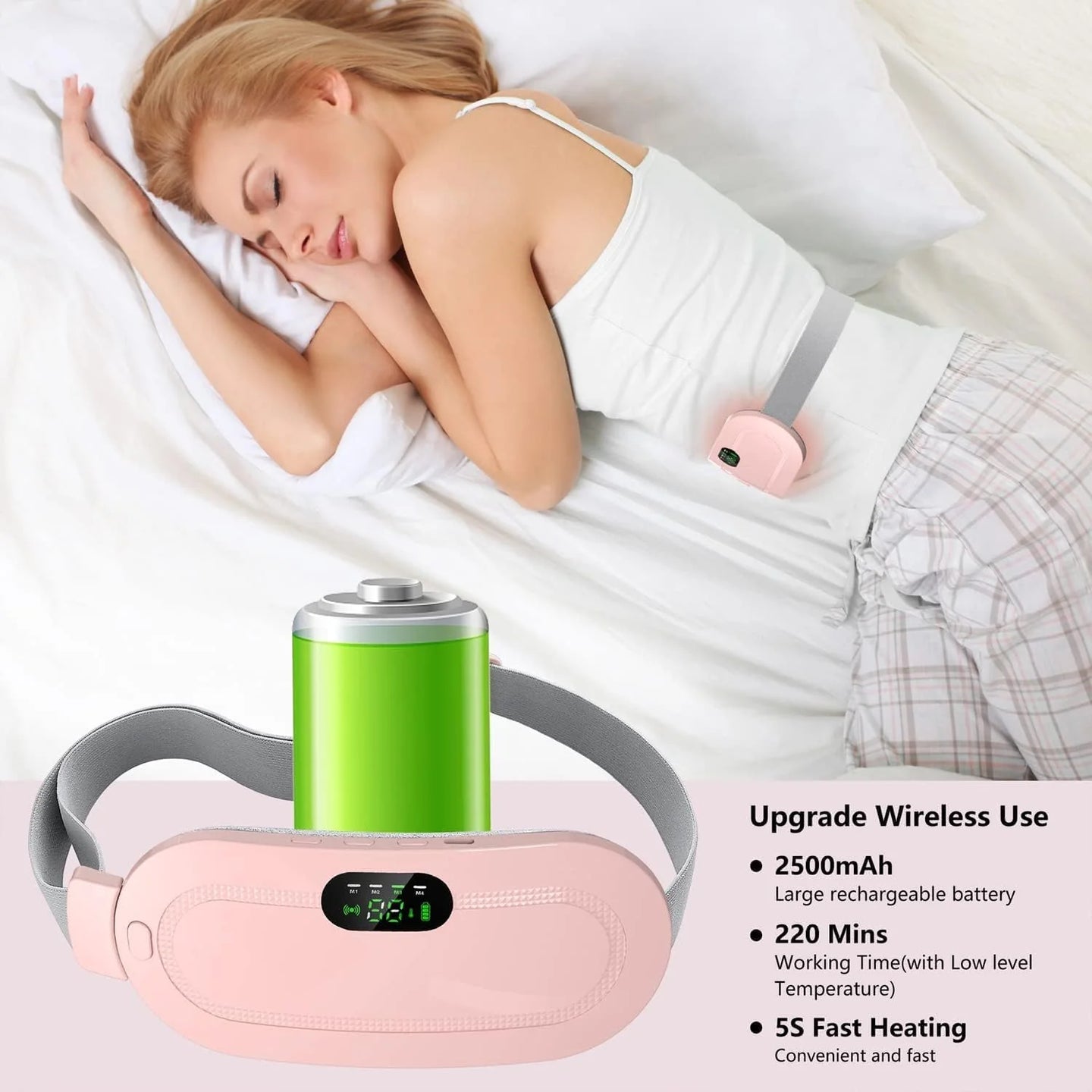Menstrual Cramp Heating Belt – Cordless Pain Relief Device with LED Display, 3 Settings, Long Battery Life