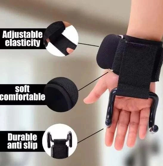 Heavy-Duty Weight Lifting Hooks – Dual Gear Grip, Adjustable Wrist Support, Men & Women