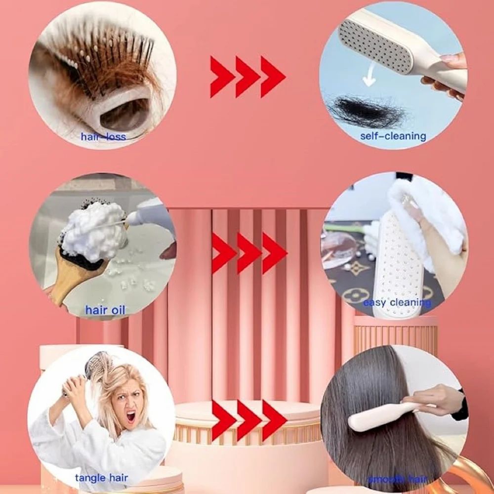Self-Cleaning Hair Comb – One-Pull Clean Anti-Static Massage Detangler