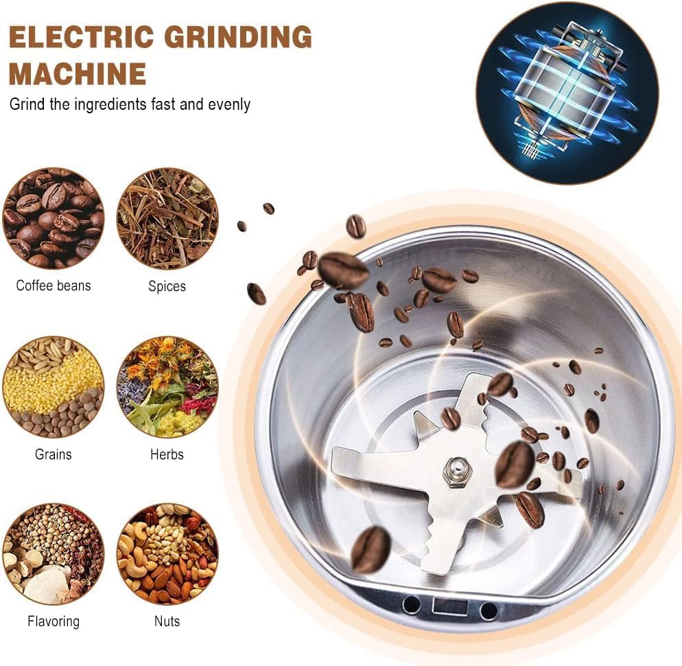 Portable Electric Coffee & Spice Grinder – Stainless Steel, USB Rechargeable