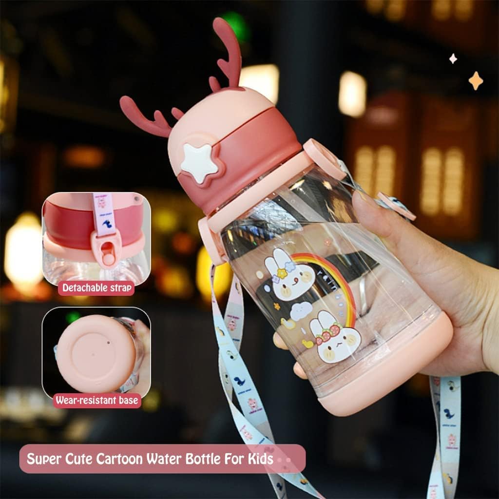 Kawaii Cartoon Water Bottle with Straw – 600 ml Leak‑Proof