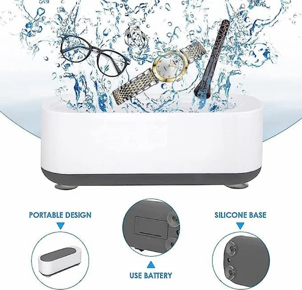 Mini Ultrasonic Jewelry Cleaner – Portable Sonic Cleaning Machine for Rings, Glasses & Coins