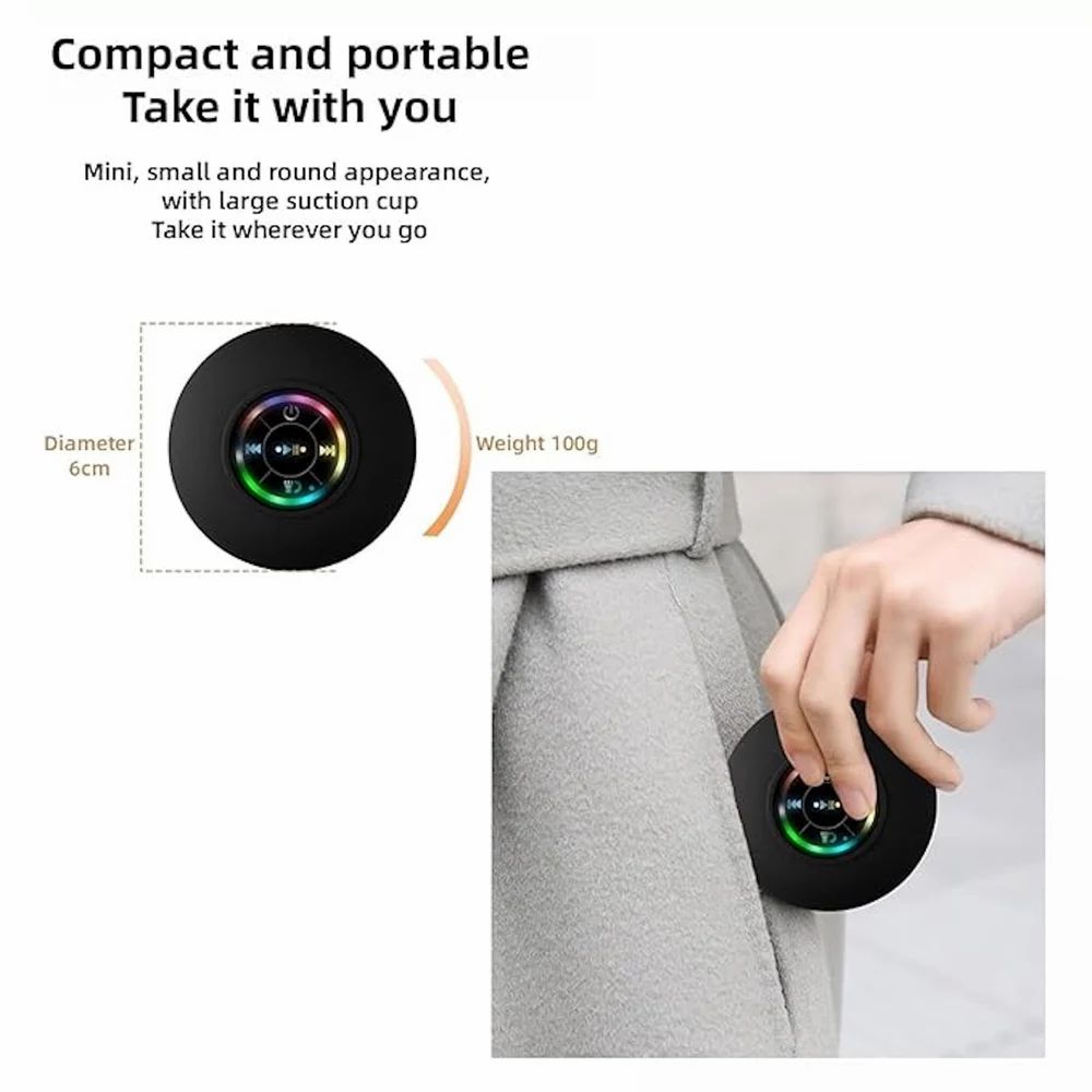 Portable Waterproof Bluetooth Shower Speaker with Suction Cup & Mic | Wireless Mini Speaker for Bathroom & Travel – Rechargeable & Splash-Proof