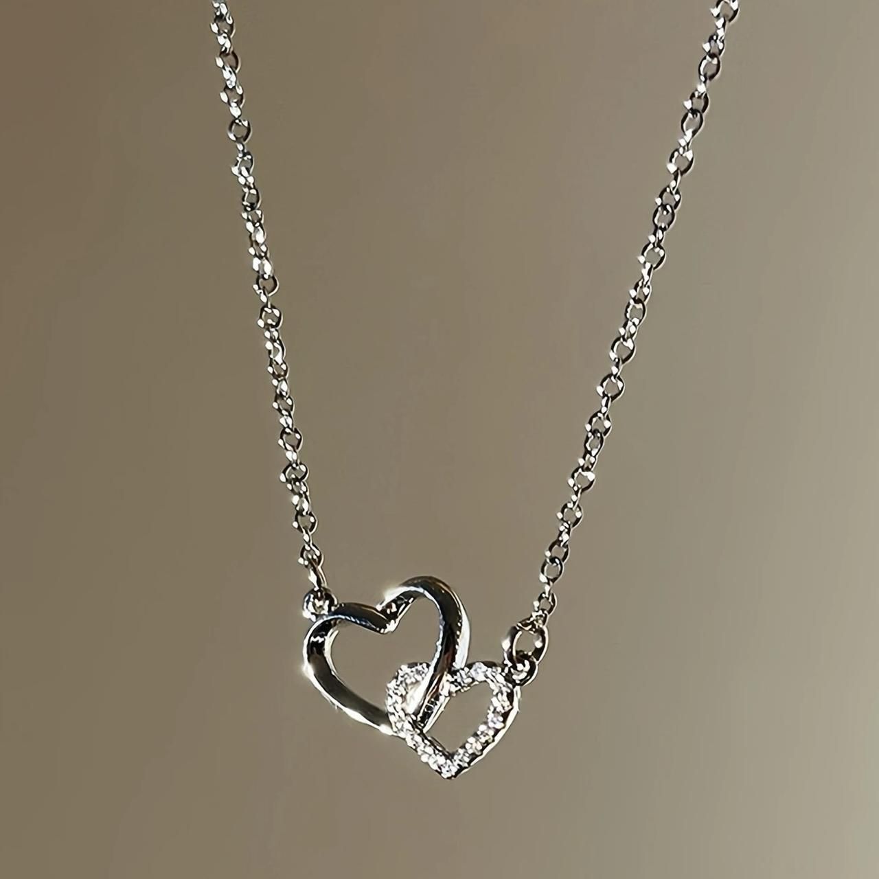 Women's Dual Heart Pendant with Chain | Romantic Micro-Plated Necklace for Girls & Women