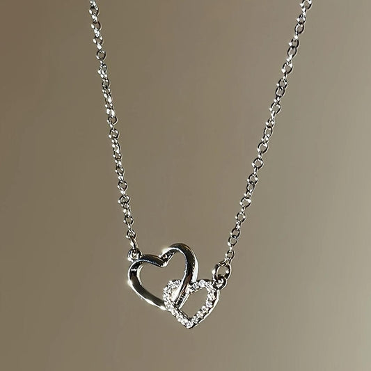 Women's Dual Heart Pendant with Chain | Romantic Micro-Plated Necklace for Girls & Women