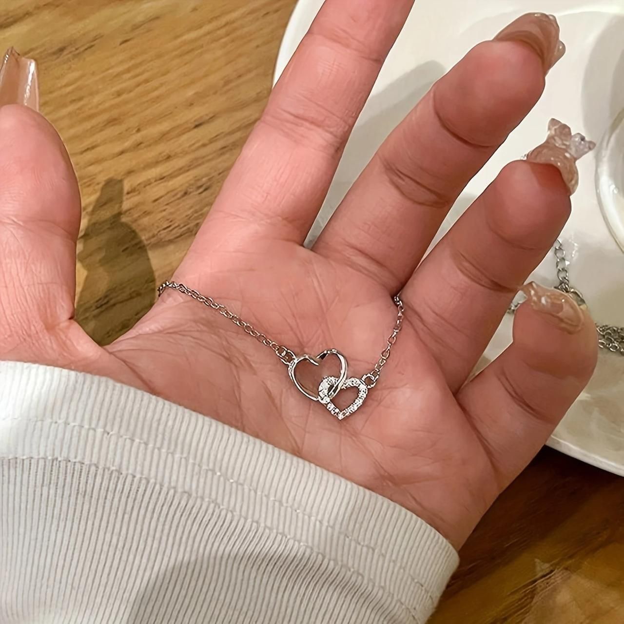 Women's Dual Heart Pendant with Chain | Romantic Micro-Plated Necklace for Girls & Women