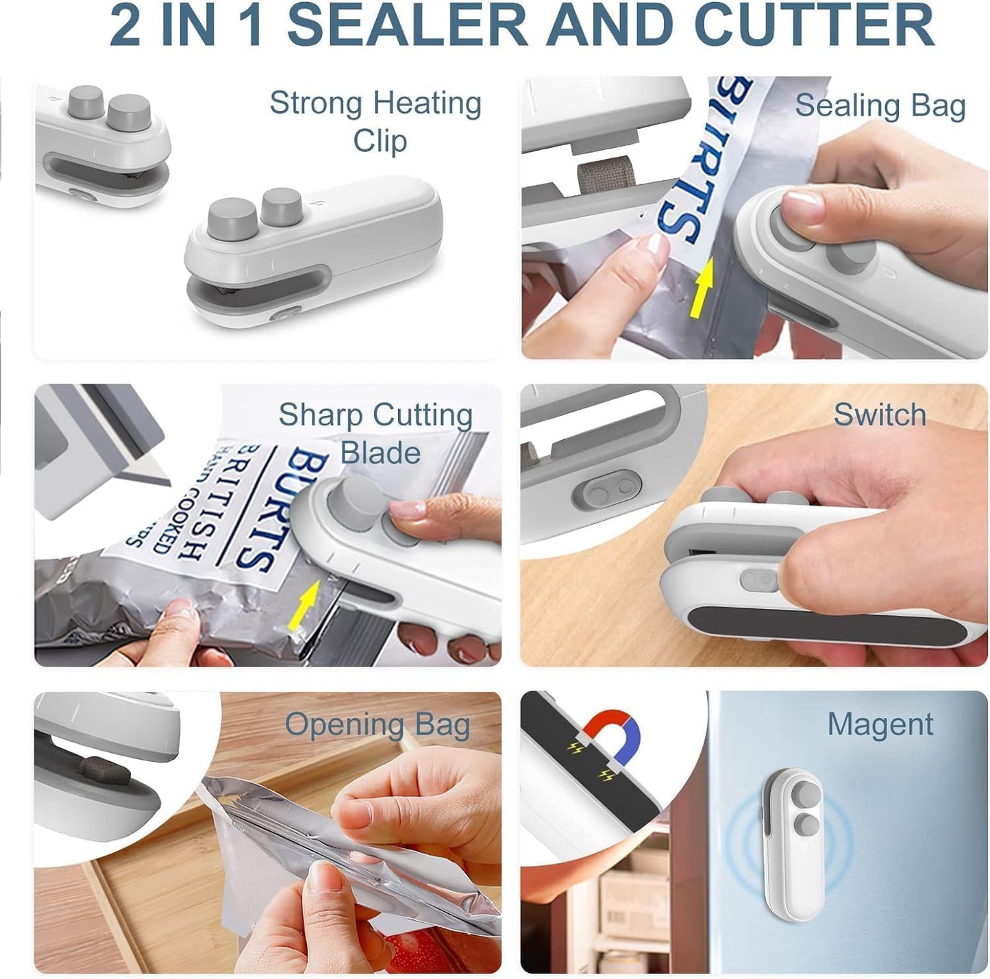 Portable 2-in-1 Mini Bag Sealer & Cutter – USB Rechargeable