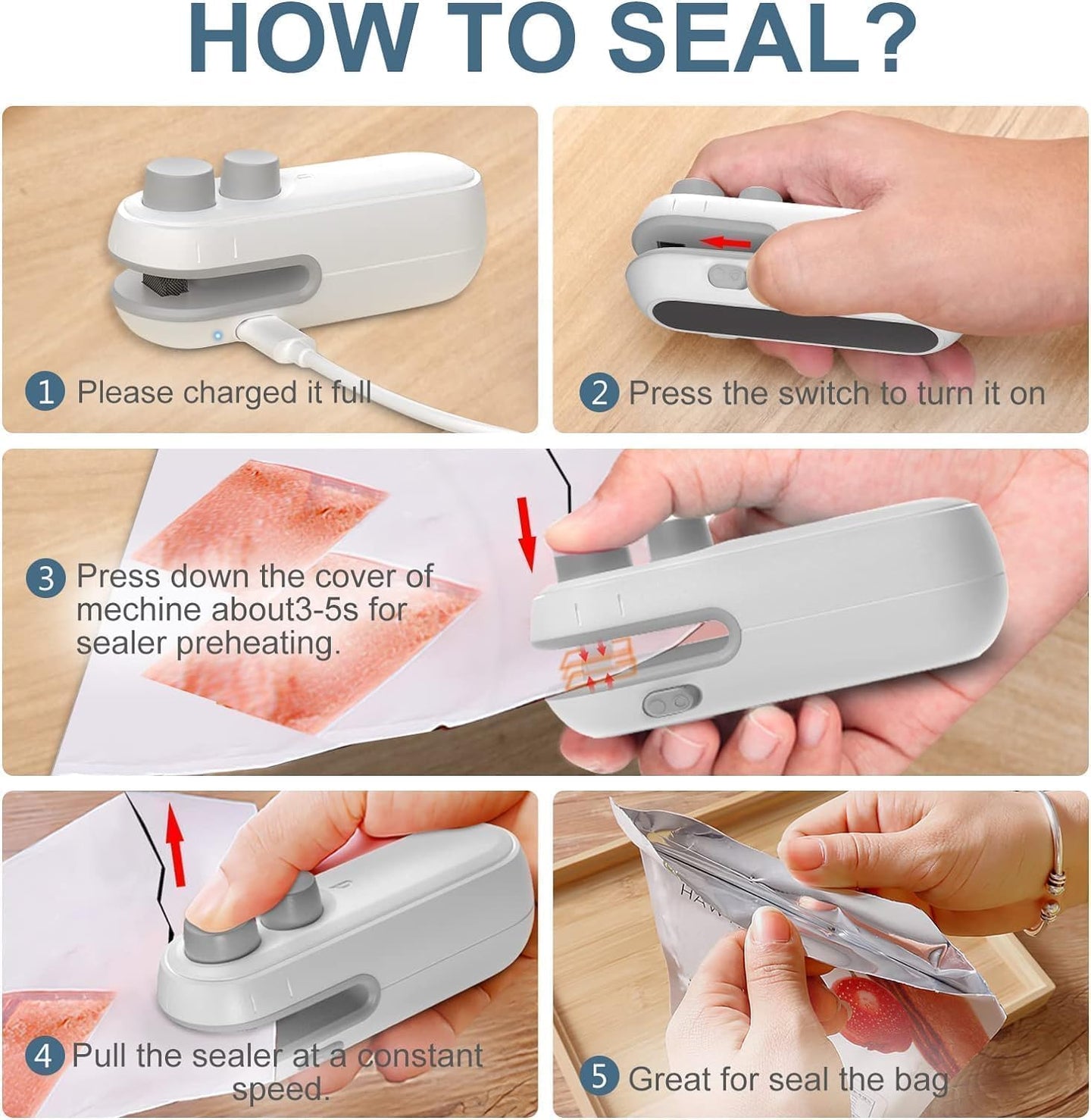 Portable 2-in-1 Mini Bag Sealer & Cutter – USB Rechargeable