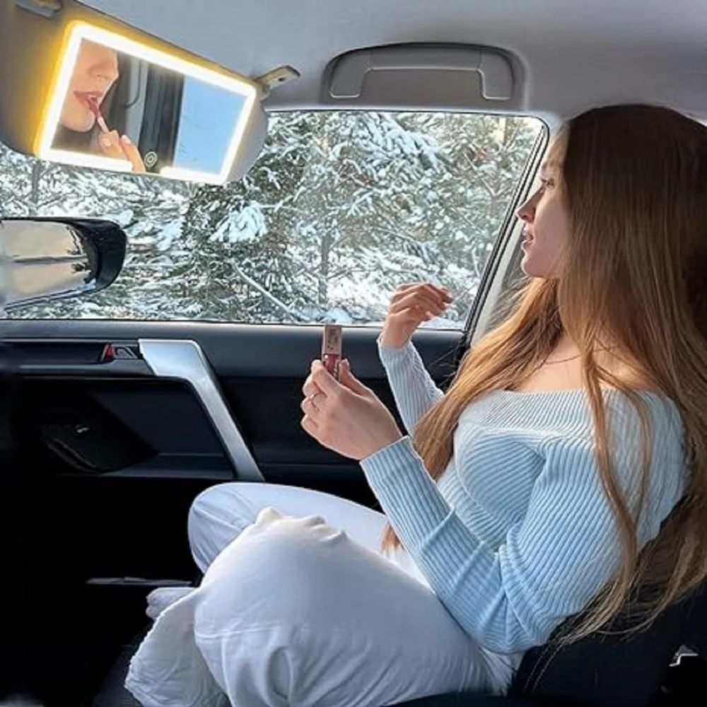 Rechargeable Car Visor Vanity Mirror with LED Lights – Touch Control