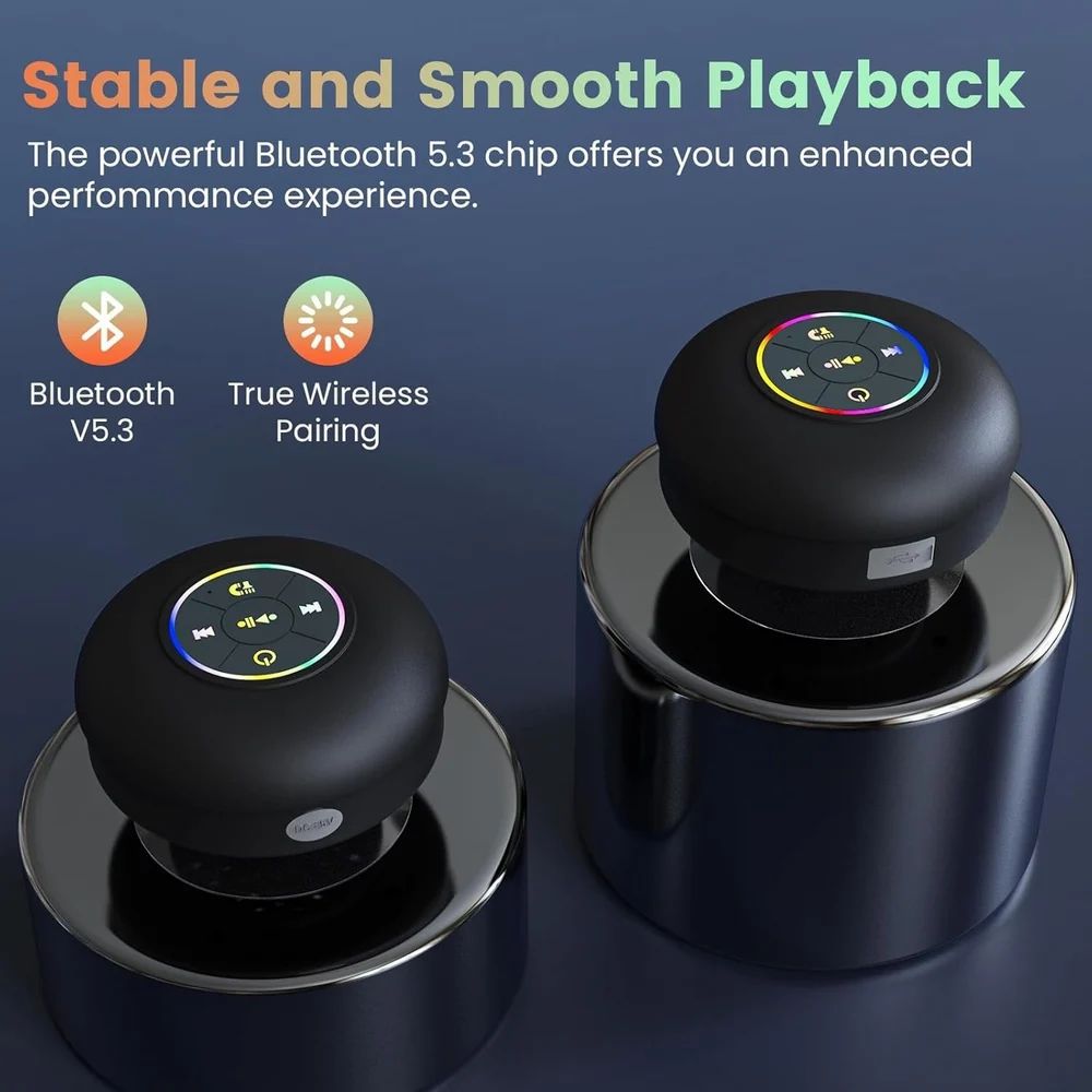 Portable Waterproof Bluetooth Shower Speaker with Suction Cup & Mic | Wireless Mini Speaker for Bathroom & Travel – Rechargeable & Splash-Proof