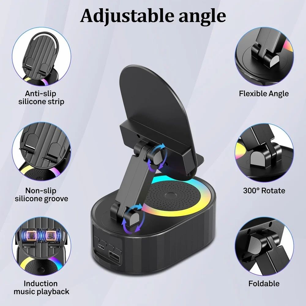 5-in-1 Induction Wireless Speaker with Phone Stand & RGB Light