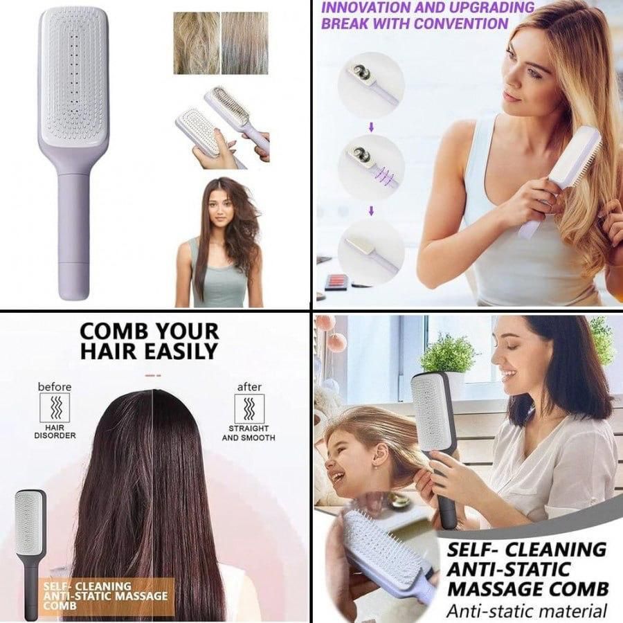 Self-Cleaning Hair Comb – One-Pull Clean Anti-Static Massage Detangler