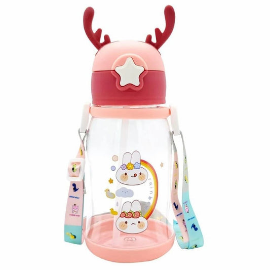 Kawaii Cartoon Water Bottle with Straw – 600 ml Leak‑Proof