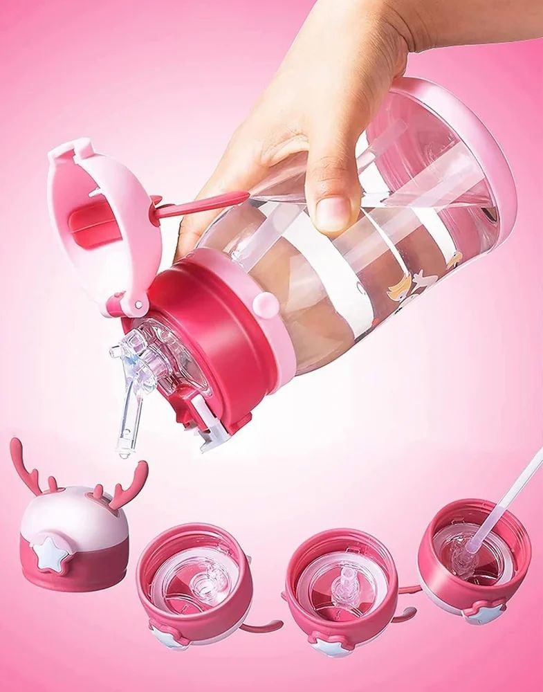 Kawaii Cartoon Water Bottle with Straw – 600 ml Leak‑Proof