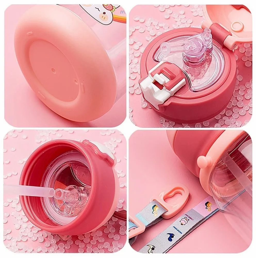 Kawaii Cartoon Water Bottle with Straw – 600 ml Leak‑Proof