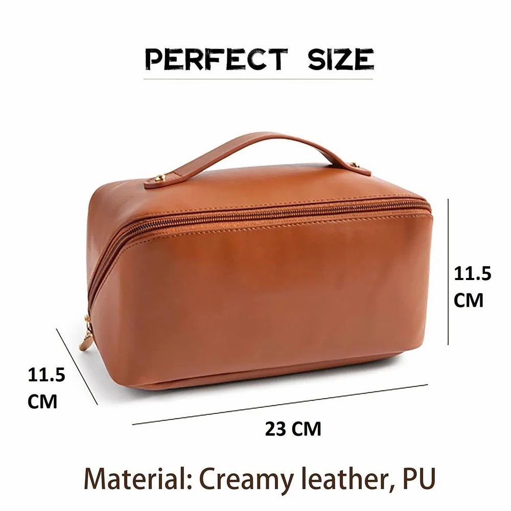 Premium Leather Cosmetic Bag with Side Zipper – Compact, Stylish & Travel-Friendly
