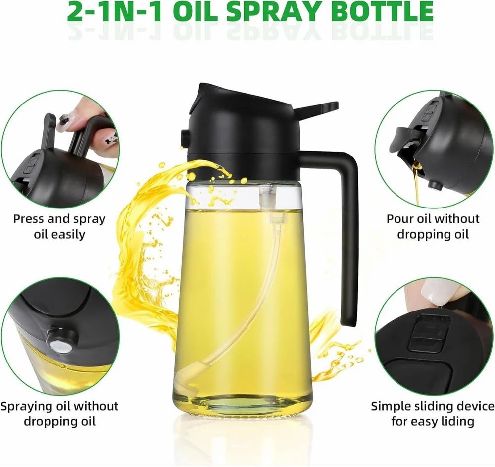 2-in-1 Oil Dispenser & Sprayer Bottle 500 ML – Precision Pour & Mist Control
